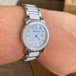 Bulova Women’s Diamond Accent White Ceramic and Stainless Steel